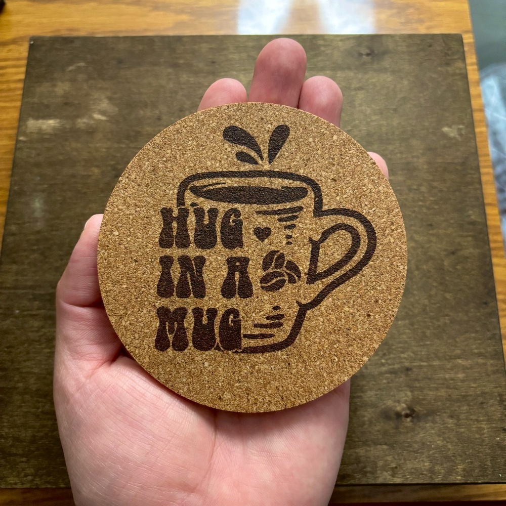 Hug In A Mug Laser Engraved Cork Coaster - Picture 3 of 5